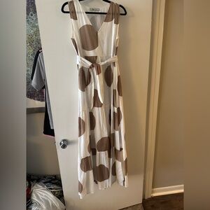Bindu Elegant White and Brown Polka Dot Maxi Dress - Small